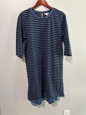J. Jill Womens Shift Dress Medium Stripes Blue Half Sleeve Cotton Chambray